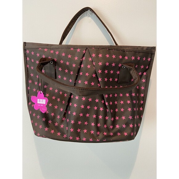 Esbag Handbags - Esbag Collection Vinyl Brown With Pink Stars. 17’’w - 11’’ Long